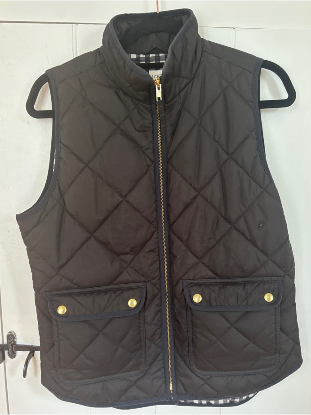 J. Crew Black Quilted Vest with Gold-Tone Hardware